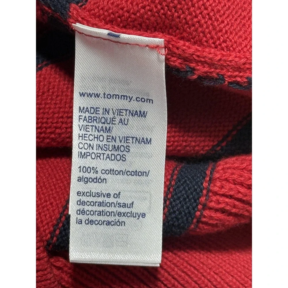 Tommy‎ Hilfiger Sweater Mens Large Red Navy Striped Half Zip Pullover Cotton